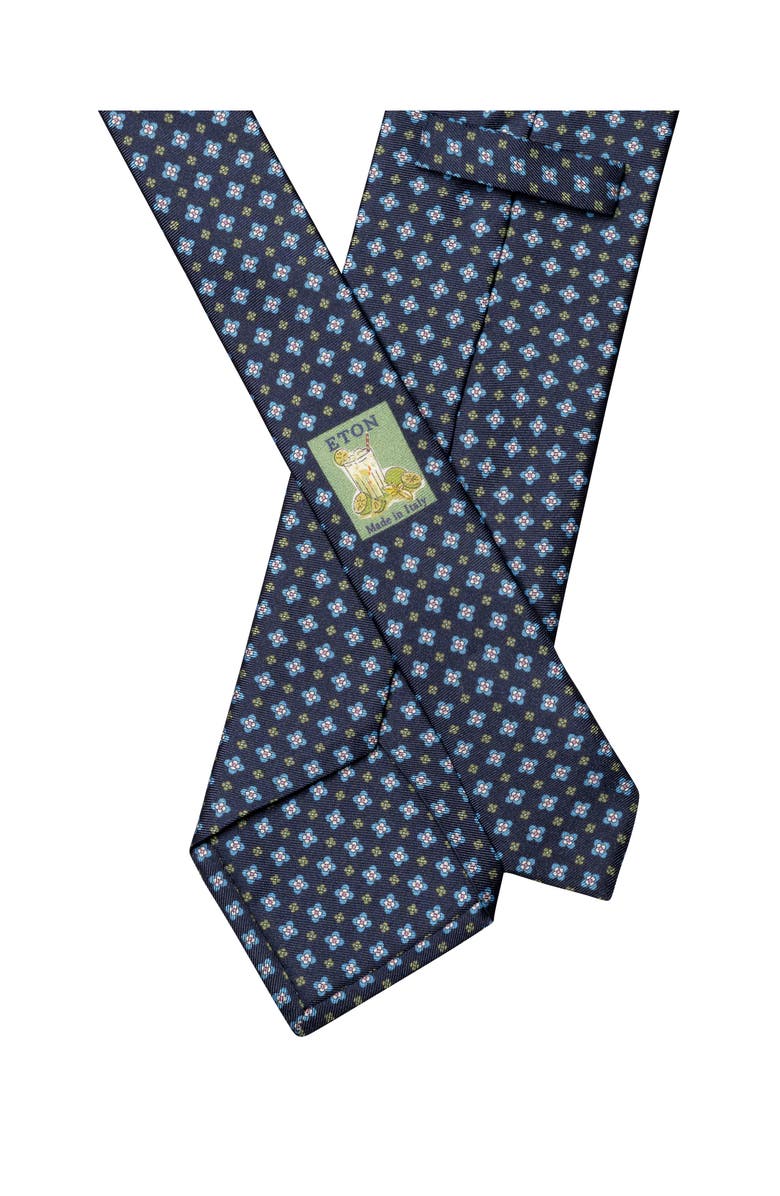 Eton Navy Blue Floral Print Silk Twill Tie, Alternate, color, Navy