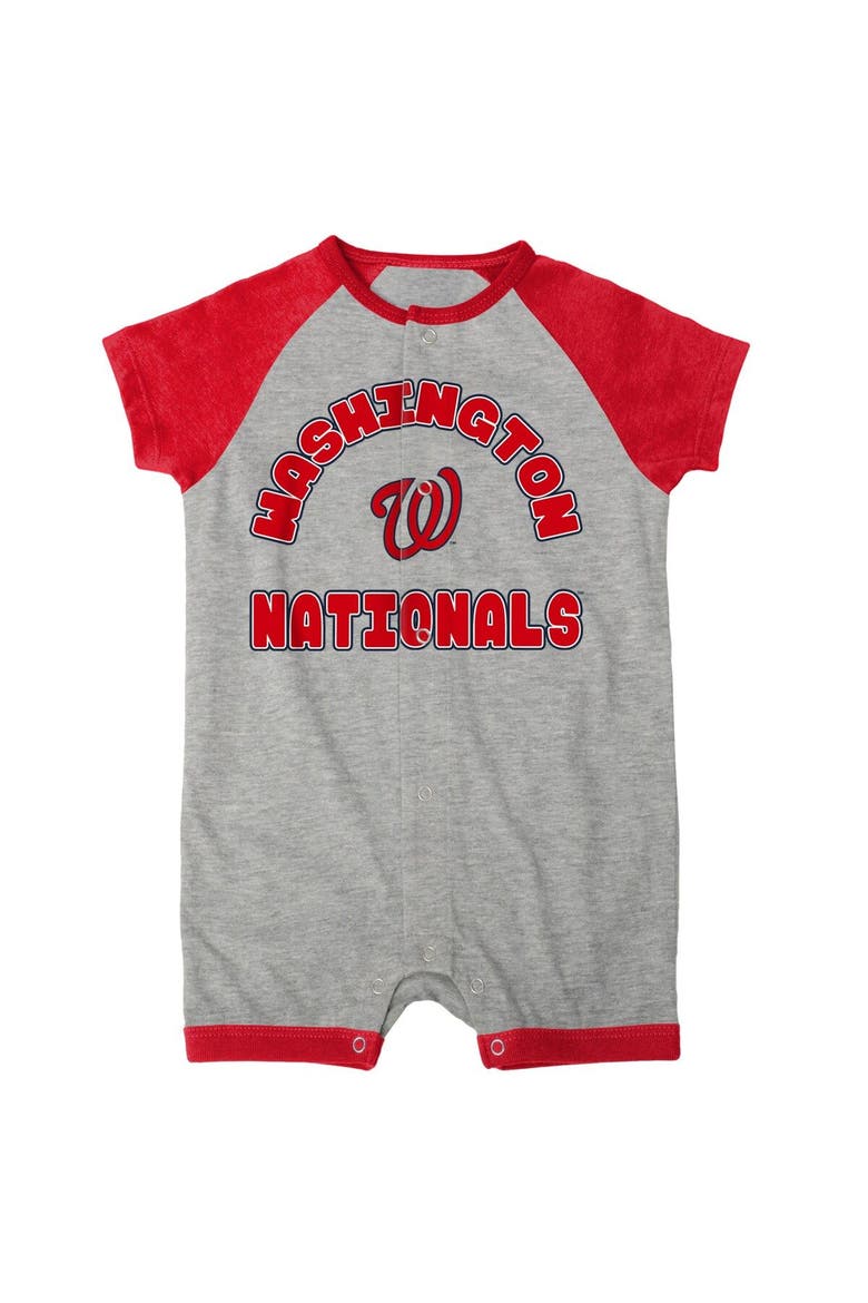 Newborn & Infant Heather Gray Washington Nationals Extra Base Hit Raglan Full-Snap Romper, Alternate, color, Heather Gray