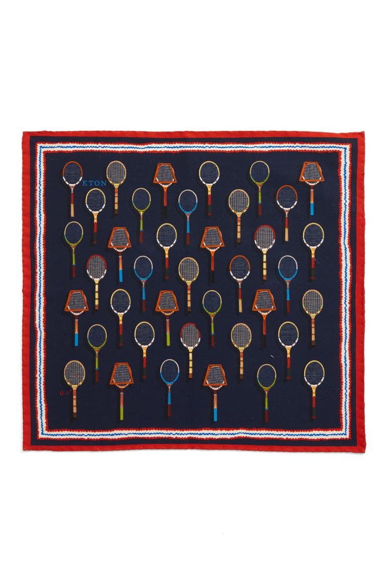 Tennis Racket Cotton & Silk Pocket Square, Alternate, color, BLUE