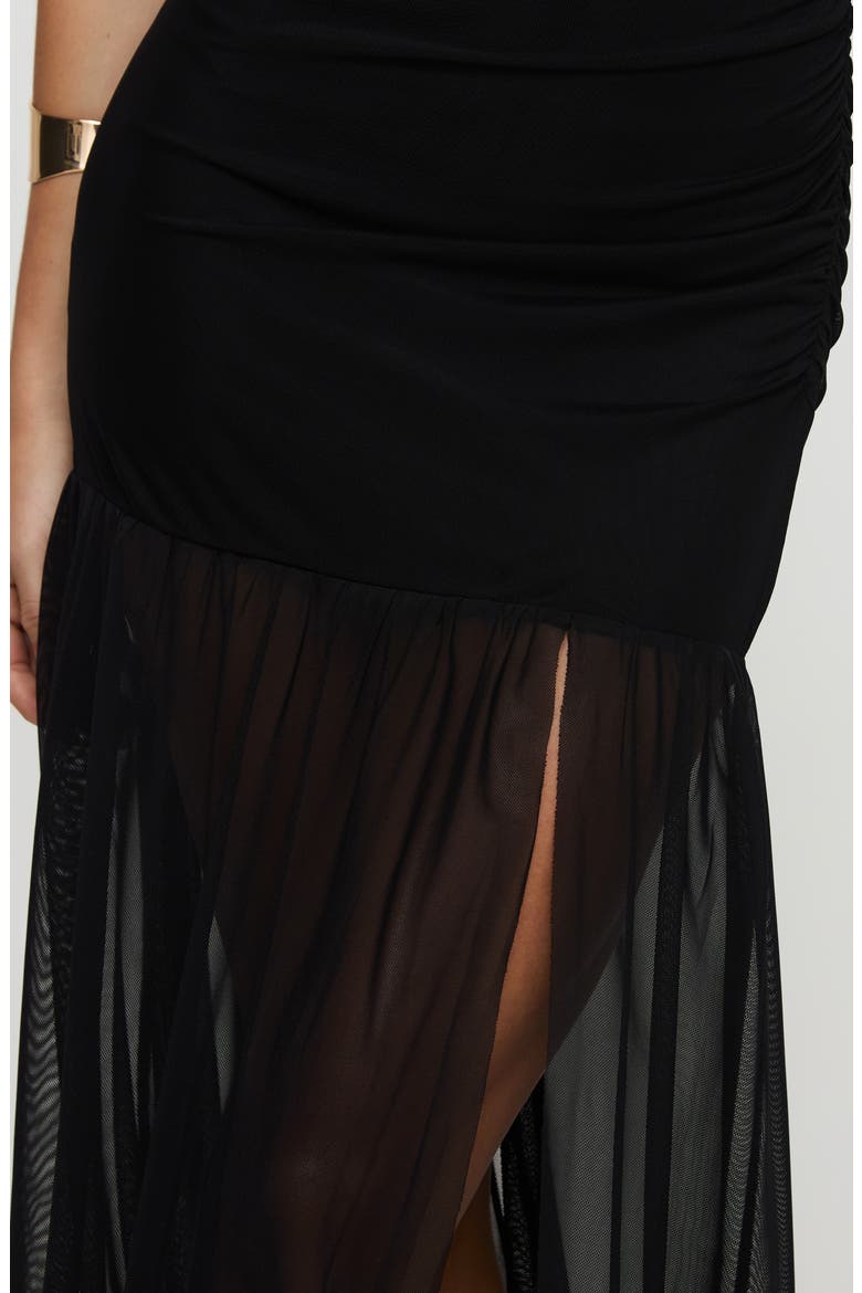Decadent Strapless Mesh Maxi Dress, Alternate, color, BLACK