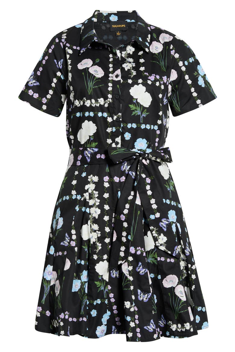 Floral Belted Shirtdress, Alternate, color, BLACK-PASTEL