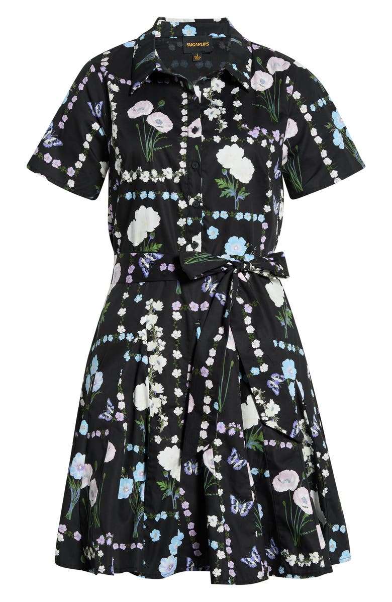 SUGARLIPS Floral Belted Shirtdress, Main, color, Black-Pastel