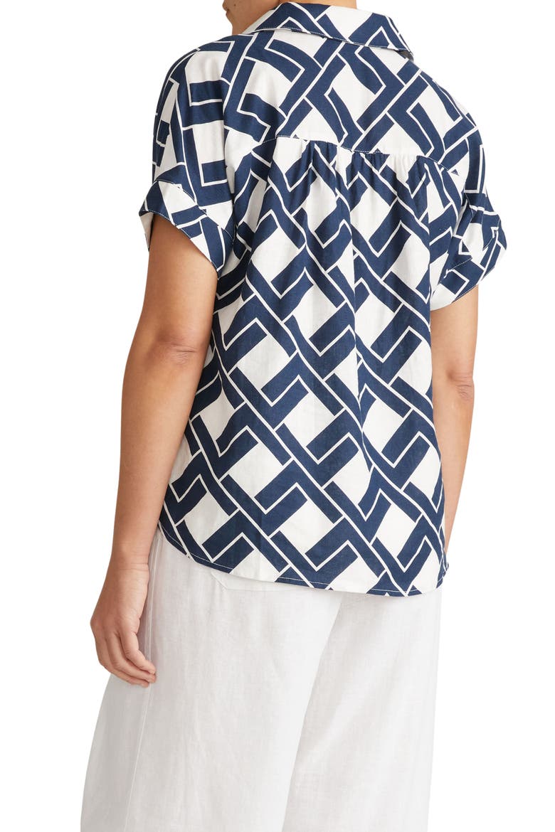 Sandy Print Linen Blend Button-Up Shirt, Alternate, color, GEOMETRICA PRINT