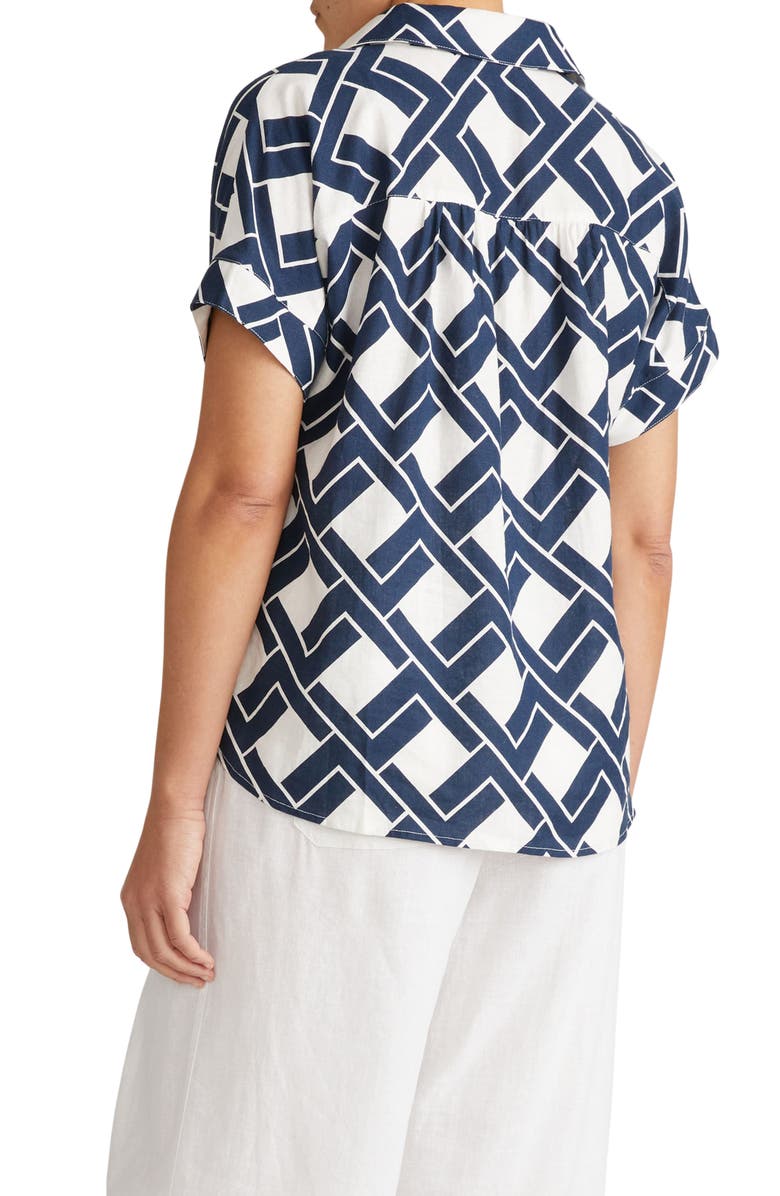 Universal Standard Sandy Print Linen Blend Button-Up Shirt, Alternate, color, Geometrica Print