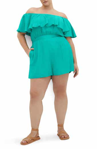 City Chic Serene Ruffl Off-the-Shoulder Romper