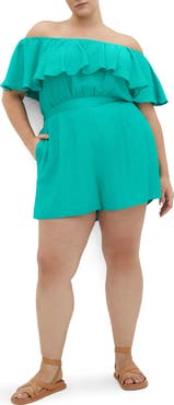 City Chic Serene Ruffl Off-the-Shoulder Romper