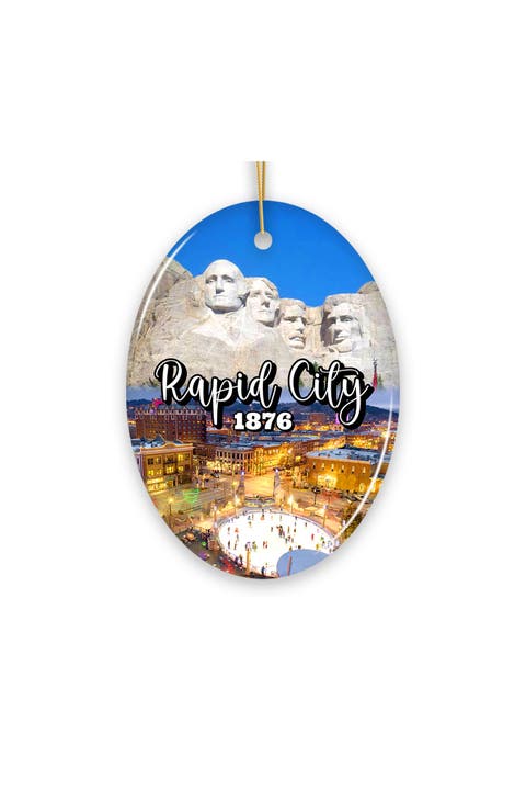 Rapid City Mt Rushmore Landmarks Oval Ceramic Ornament