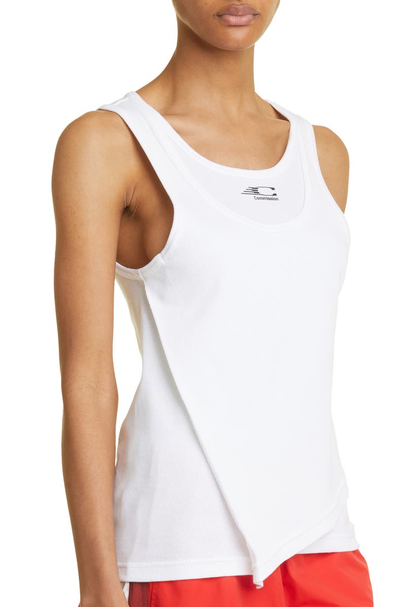 Commission Locker Layered Asymmetric Cotton Rib Tank Top, Alternate, color, Snow