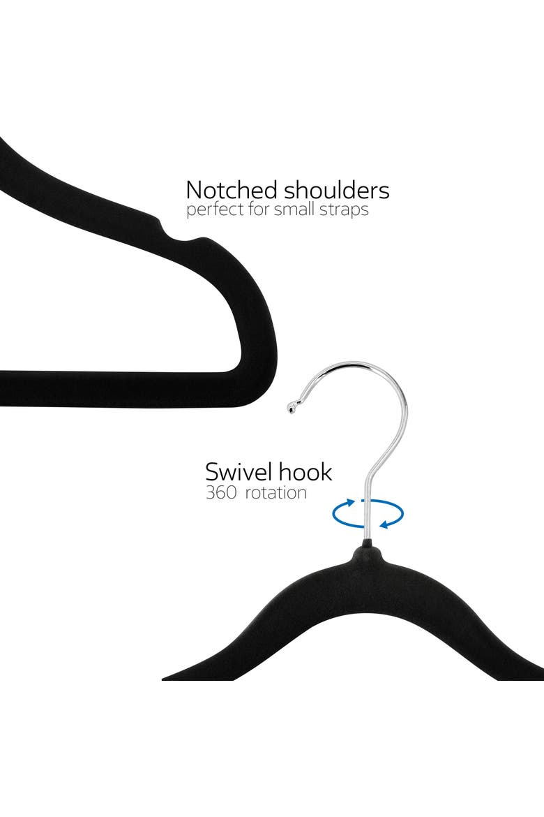 50 Piece Kids Non-Slip Velvet Cloths Hangers with Notched Shoulders, Alternate, color, Black
