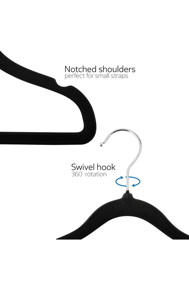 Elama Home 50 Piece Kids Non-Slip Velvet Cloths Hangers with Notched Shoulders, Alternate, color, Black