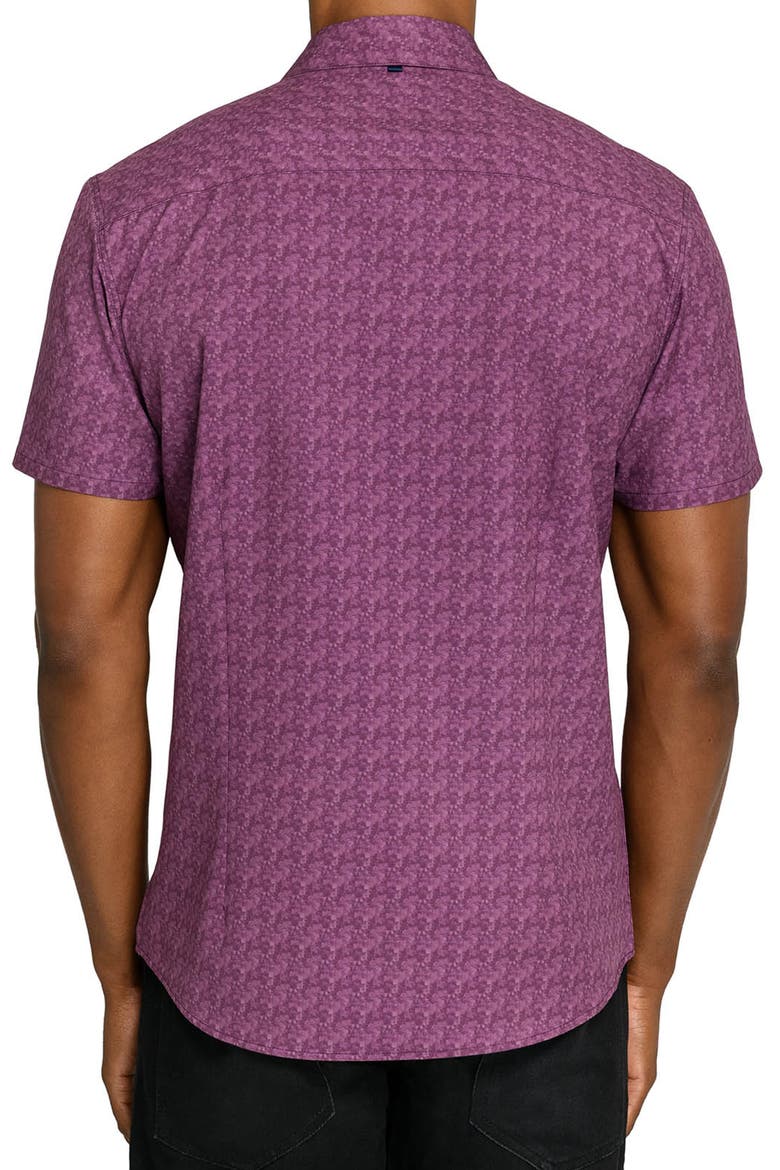 Abstract Blur Performance Short Sleeve Button Up Shirt, Alternate, color, MAROON