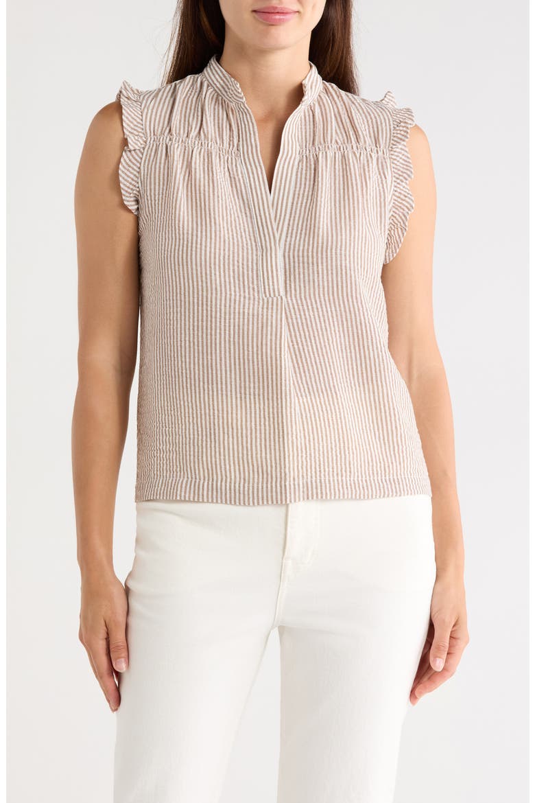Ruffle Sleeveless Top, Main, color, TRUFFLE WHITE MINI STRIPE