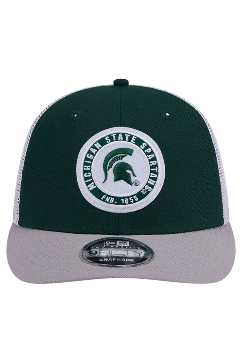 Men's New Era Green Michigan State Spartans Throwback Circle Patch 9FIFTY Trucker Snapback Hat, Alternate, color, Green