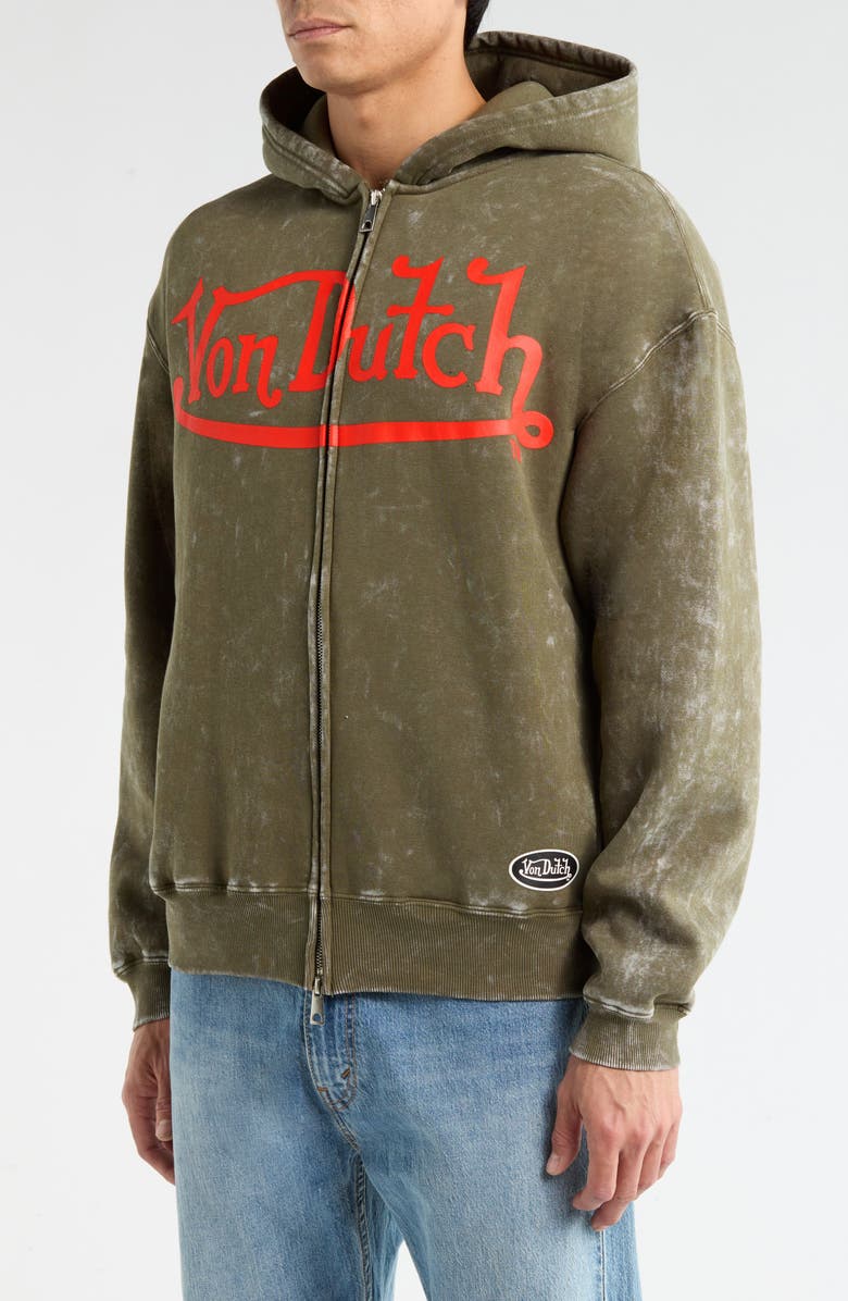 Von Dutch Oversize Fleece Zip Hoodie, Alternate, color, Olive Night Mineral Wash