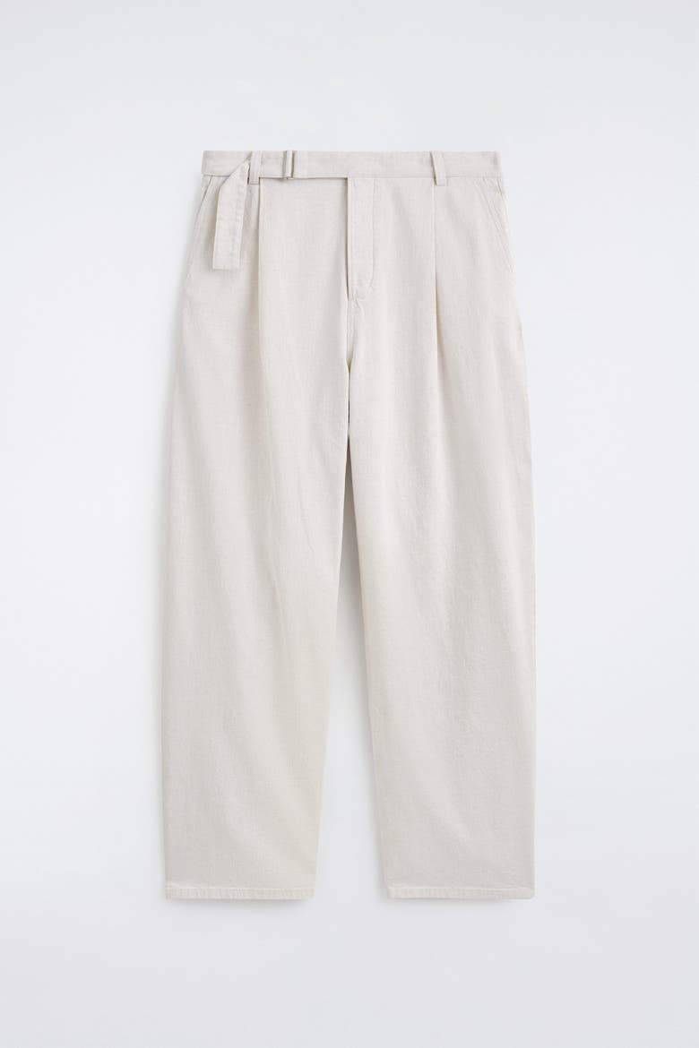 Belted Denim Relaxed-fit Barrel-leg Pants, Alternate, color, OFF-WHITE
