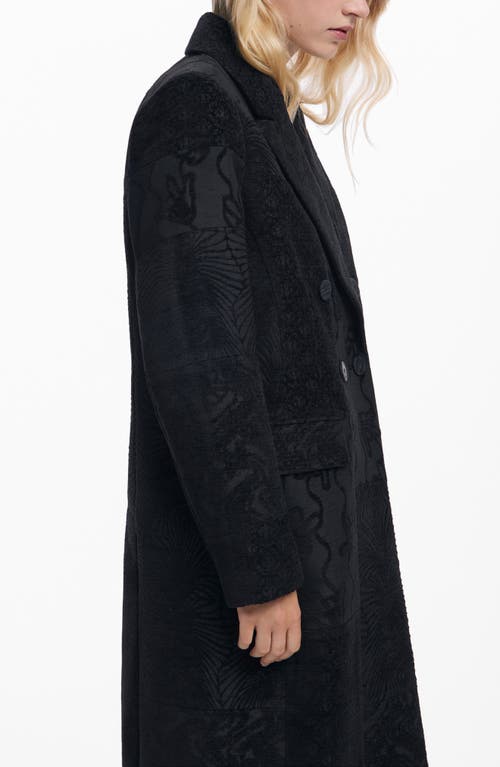 Desigual Embroidered Double Breasted Coat In Black