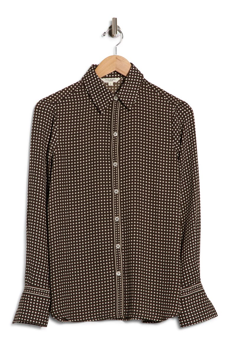 Printed Long Sleeve Button-Up Shirt, Alternate, color, CHOCOLATE/ IVORY GAME DOT