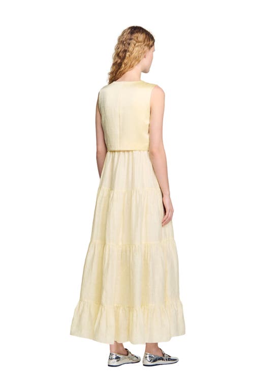 Sandro Womens V-neck Pleated-skirt Woven Maxi Dress Naturels In Light Yellow