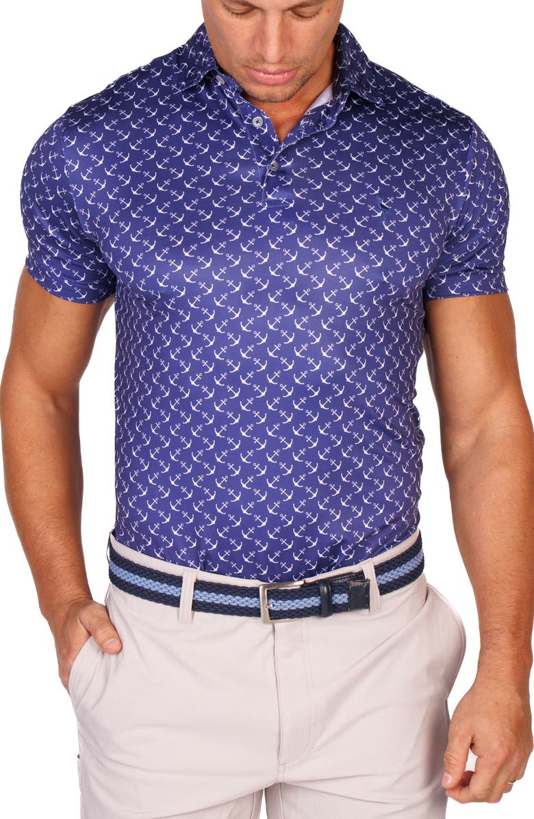 TailorByrd Sailing Anchors Performance Golf Polo, Alternate, color, Navy