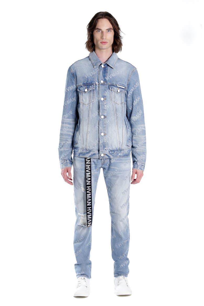 Triangle Denim Logo Trucker Jacket, Alternate, color, ACID REPEAT