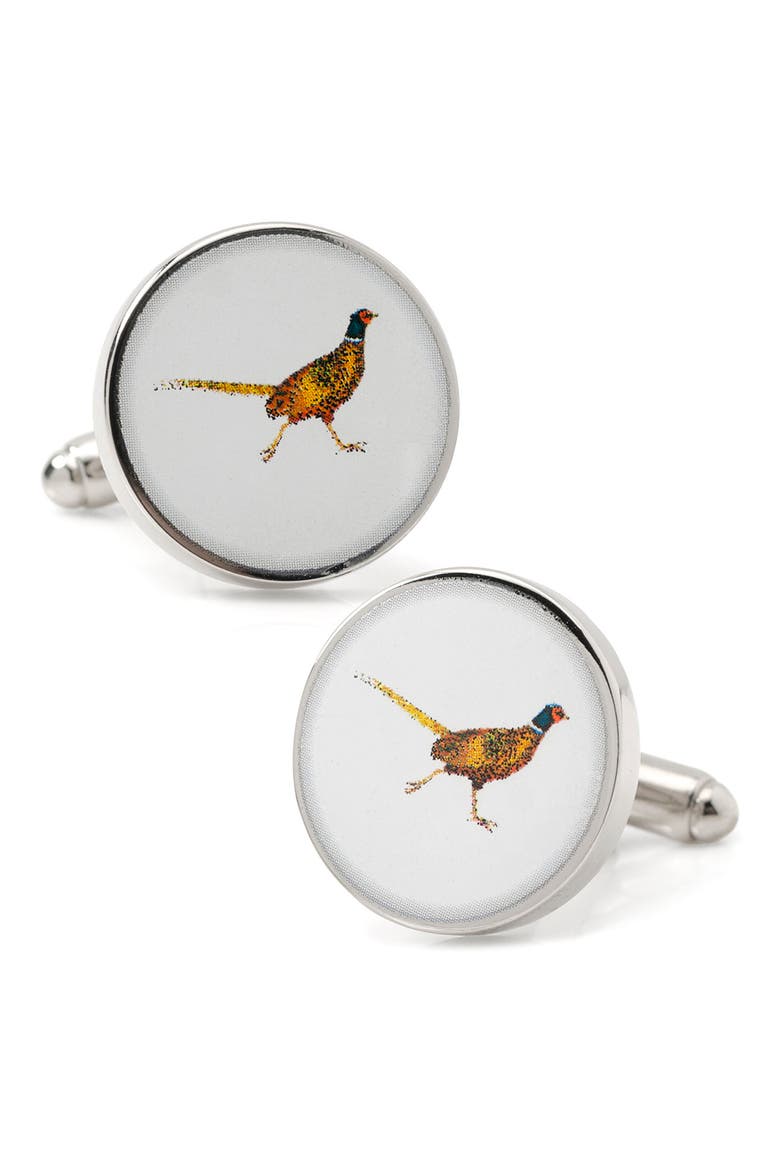 Pheasant Bird Cuff Links, Main, color, WHITE