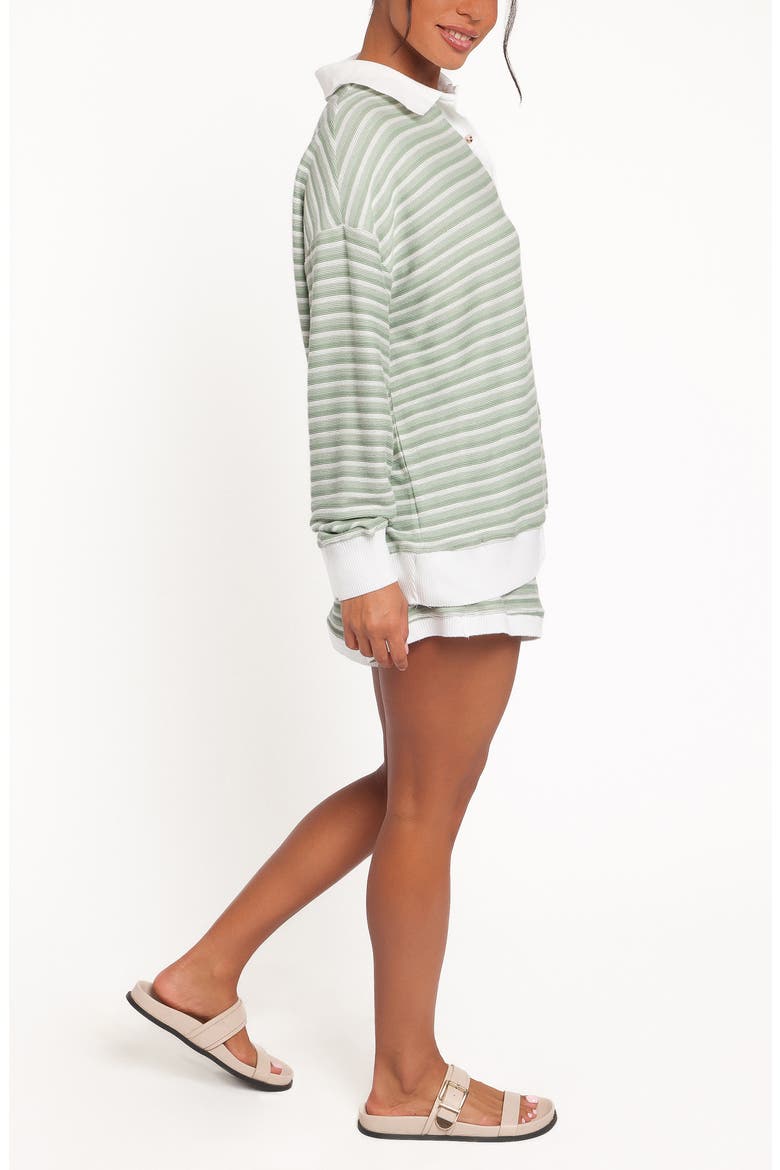 Dealia Stripe Polo Sweater & Shorts Set, Alternate, color, SAGE STRIPE