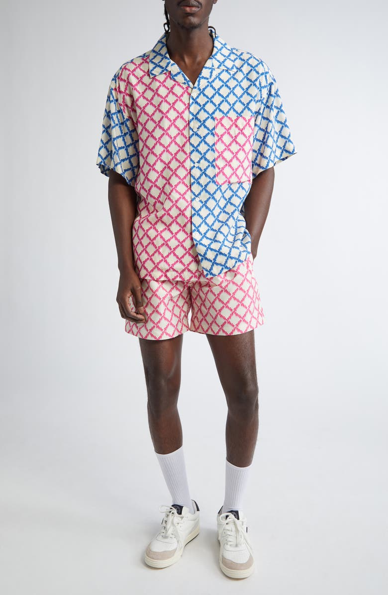 Palm Angels Colorblock Net Logo Bowling Shirt, Alternate, color, 