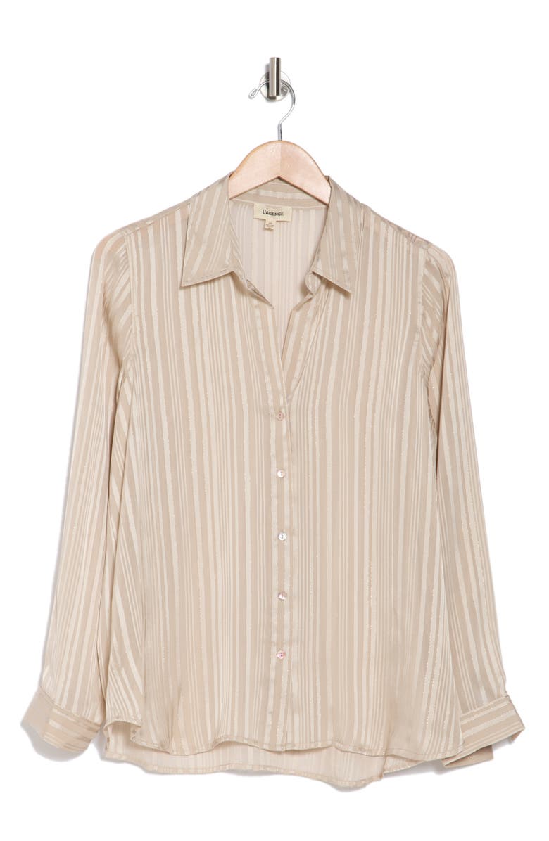 L'AGENCE Argo Metallic Stripe Long Sleeve Button-Up Shirt, Alternate, color,
