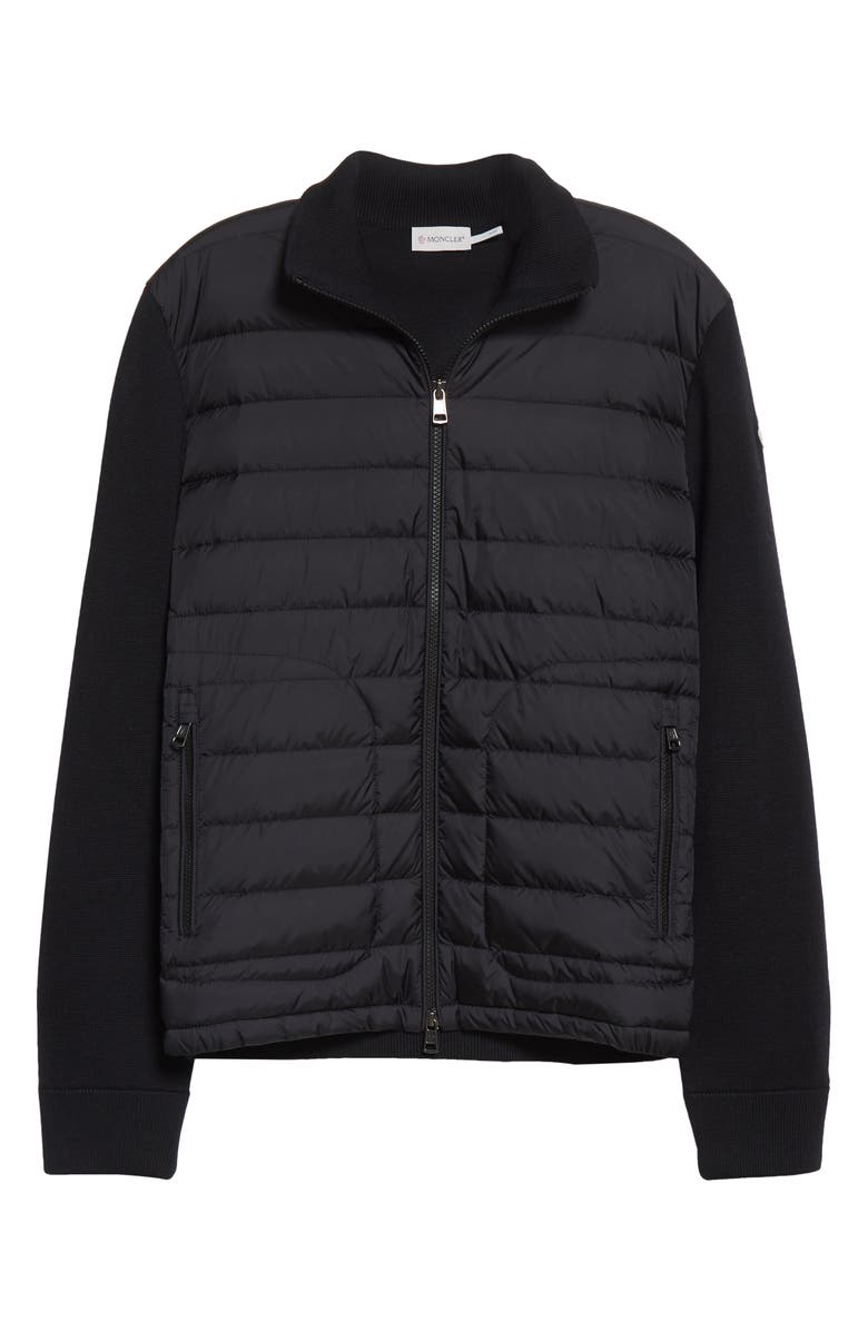 Moncler Quilted Down & Knit Cardigan, Alternate, color,