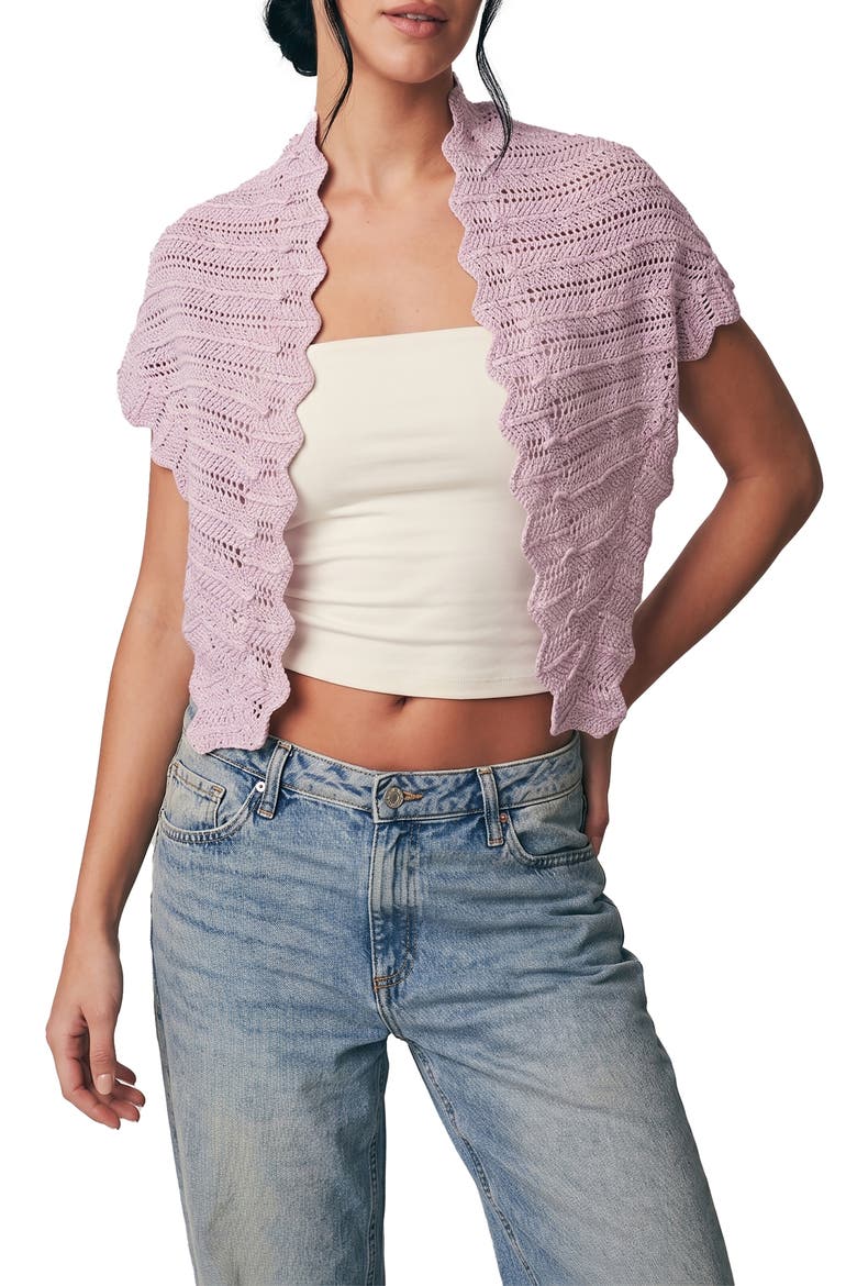 Scalloped Pointelle Triangle Scarf, Main, color, LILAC