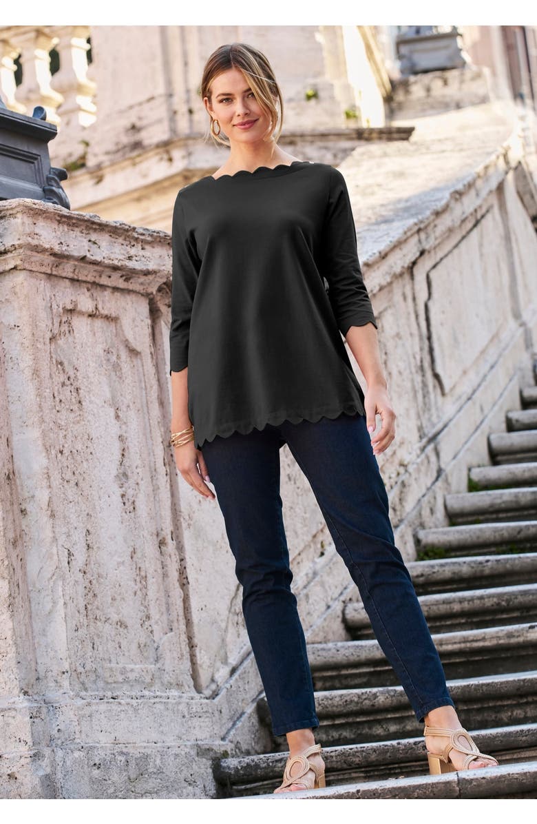 Jessica London Scallop Boatneck Tunic, Alternate, color, Black