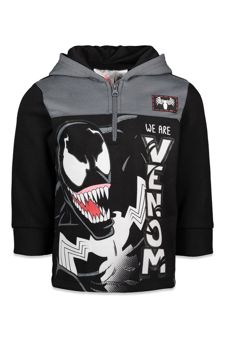 Spider-Man Venom Fleece Quarter-Zip Hoodie, Main, color, Venom Grey Black