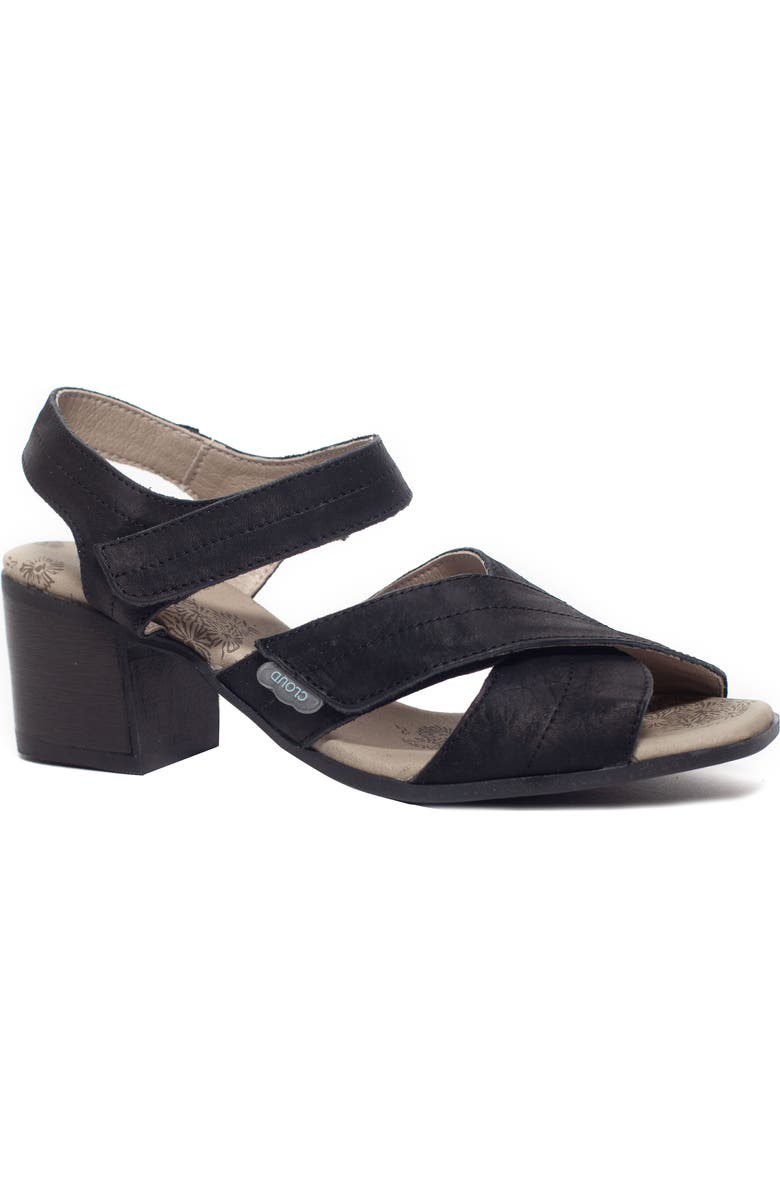 CLOUD Shine Block Heel Sandal, Main, color, Black Distress