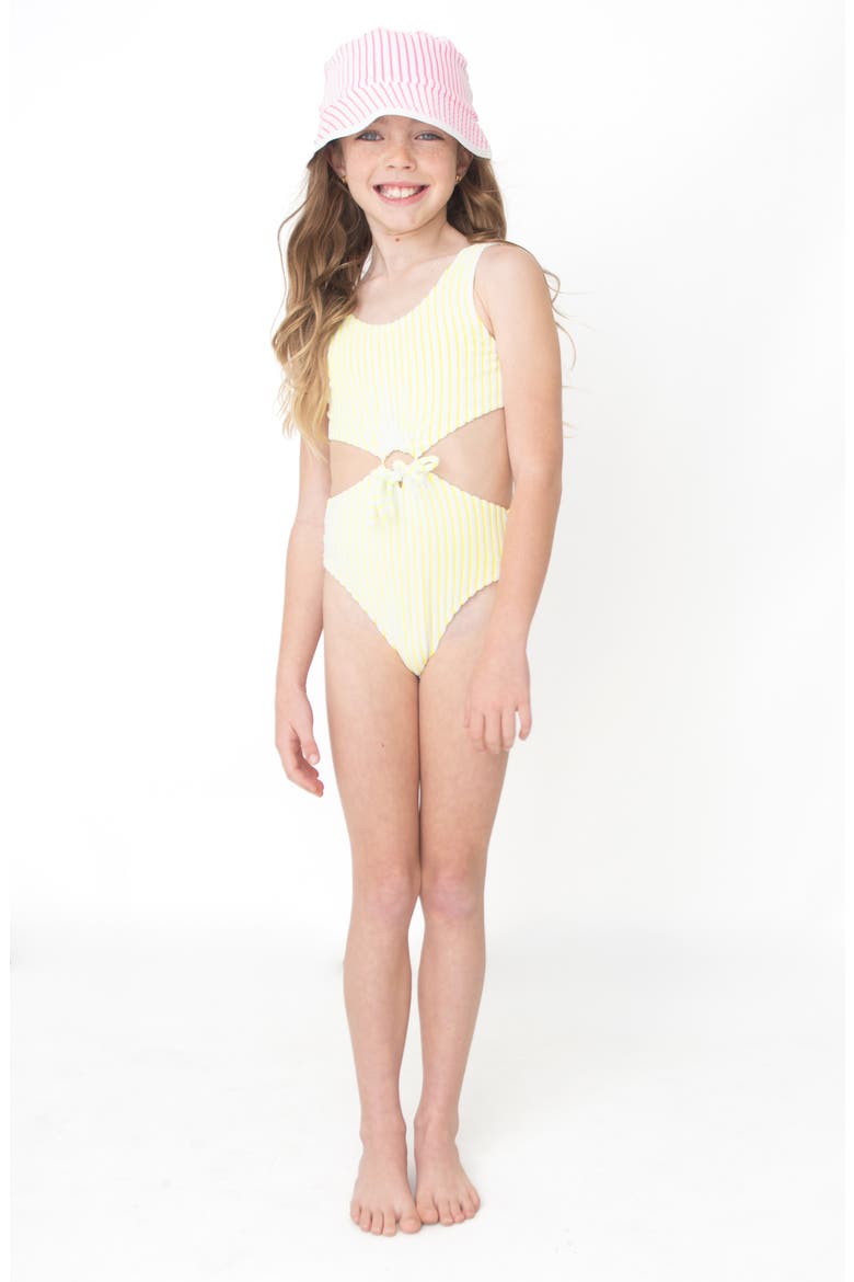 Kids' Lemon Stripe Cutout One-Piece Swimsuit, Alternate, color, YELLOW