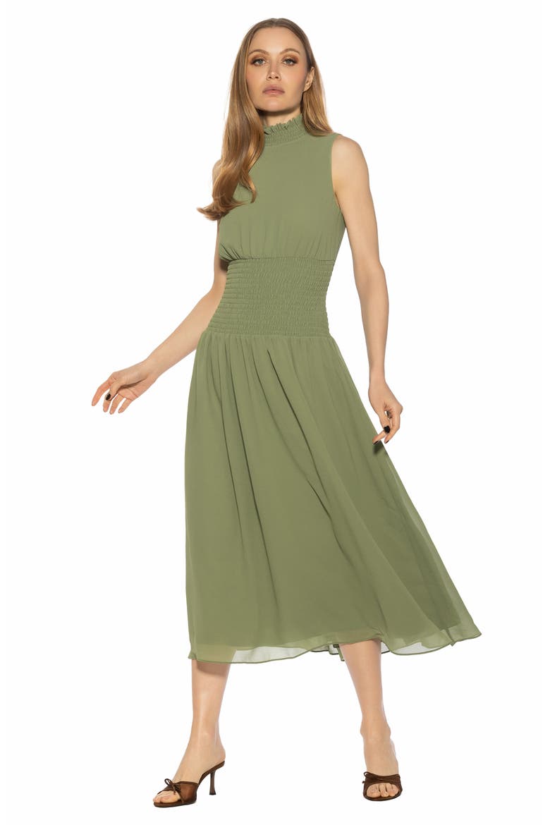 Noor Smocked Neck Midi Dress, Alternate, color, SAGE