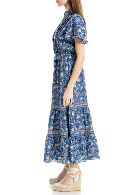 Max Studio Smocked Flutter Sleeve Maxi Dress In Blue