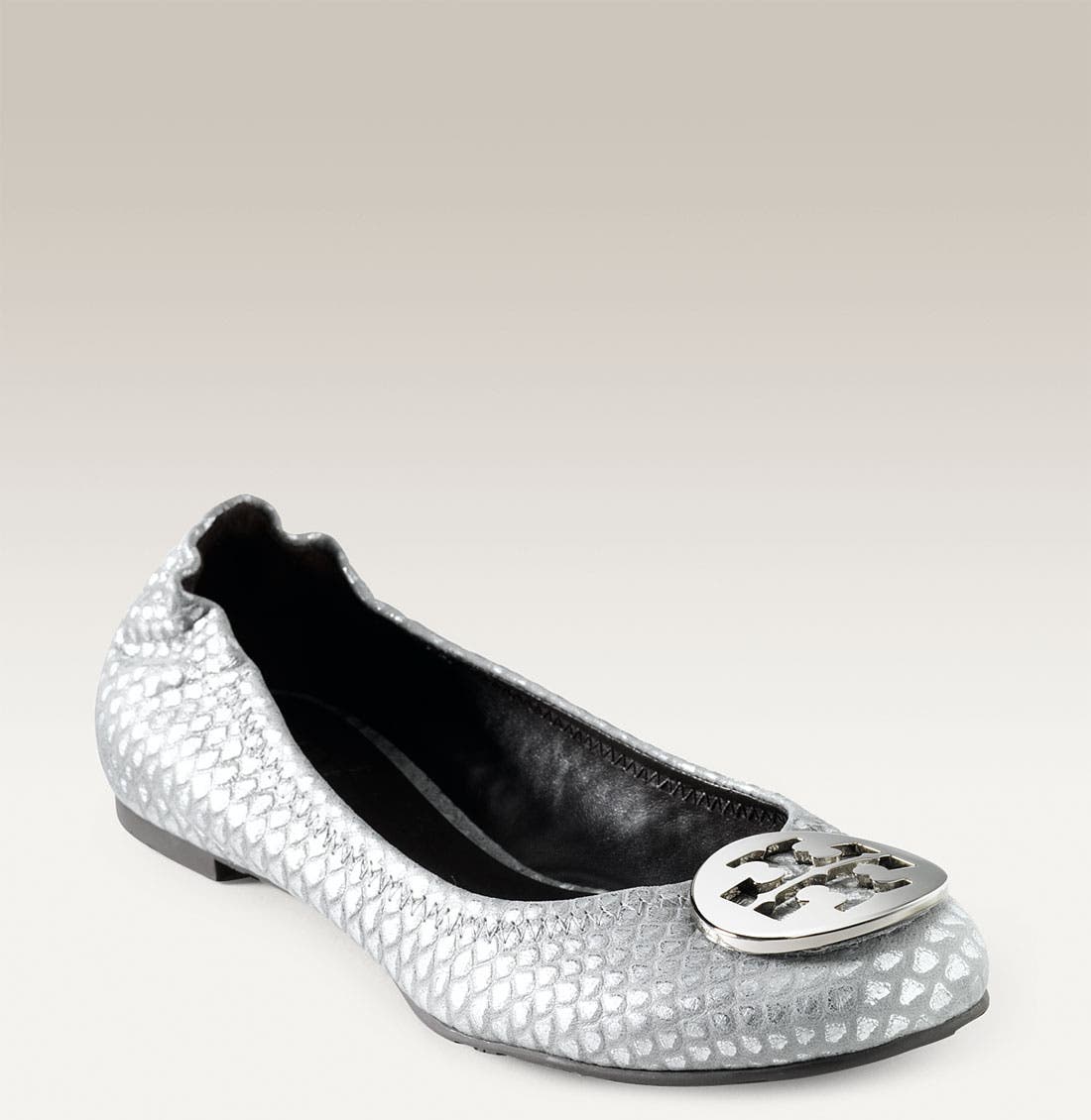 Tory Burch 'Reva' Metallic Snake Embossed Leather Flat, Main, color, 