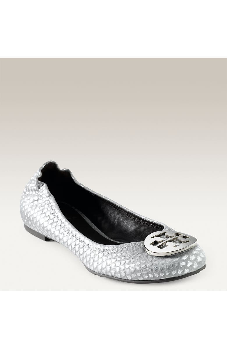 Tory Burch 'Reva' Metallic Snake Embossed Leather Flat, Main, color,