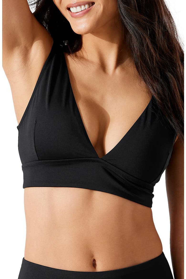 Palm V-Neck Swim Top, Main, color, BLACK