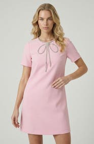 Modenaire Rhinestone Bow Detail Short Sleeve Mini Dress