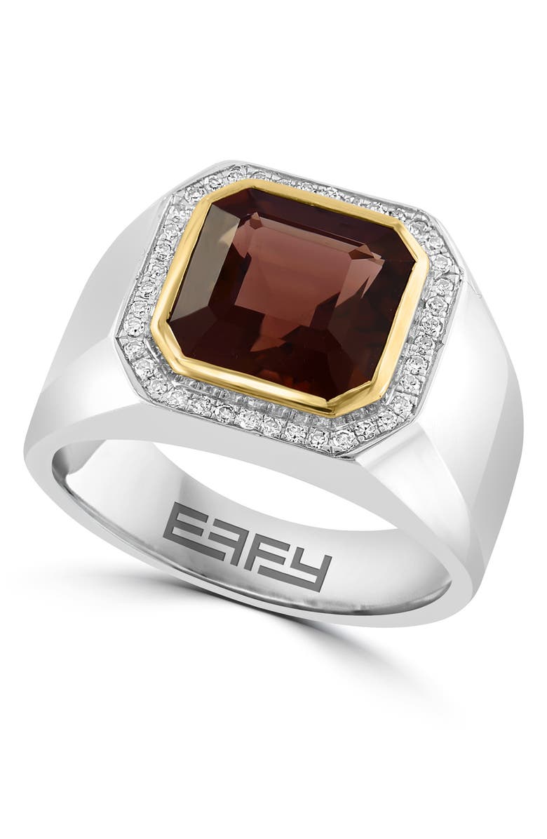 EFFY Men's Sterling Silver Diamond Smoky Quartz Ring - Size 10 - 0.15 ctw., Main, color, 