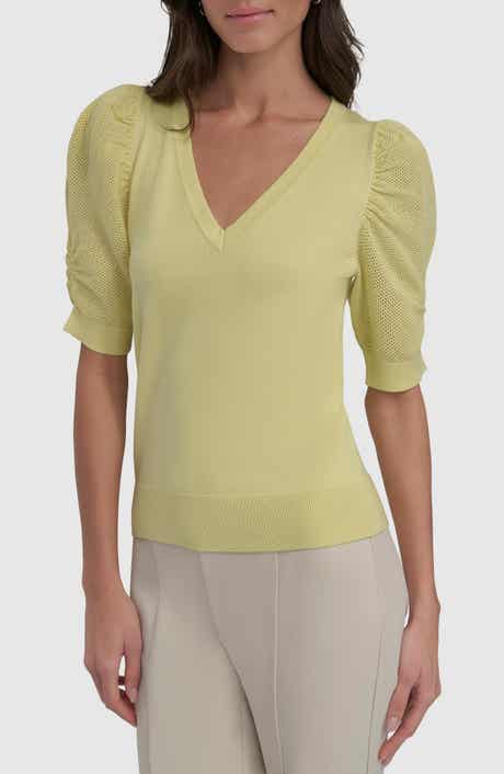 DKNY Puff Sleeve V-Neck Sweater