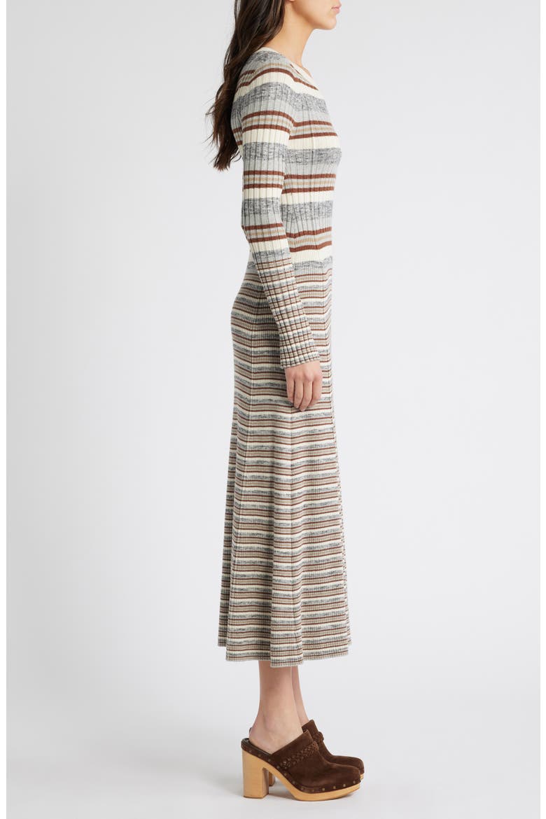 Stripe Long Sleeve Rib Midi Sweater Dress, Alternate, color, GREY- BROWN VARY STRIPE