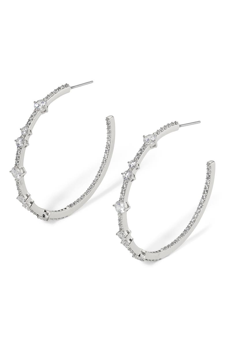 Nadri Cassi Cubic Zirconia Inside Out Hoop Earrings, Main, color, Rhodium