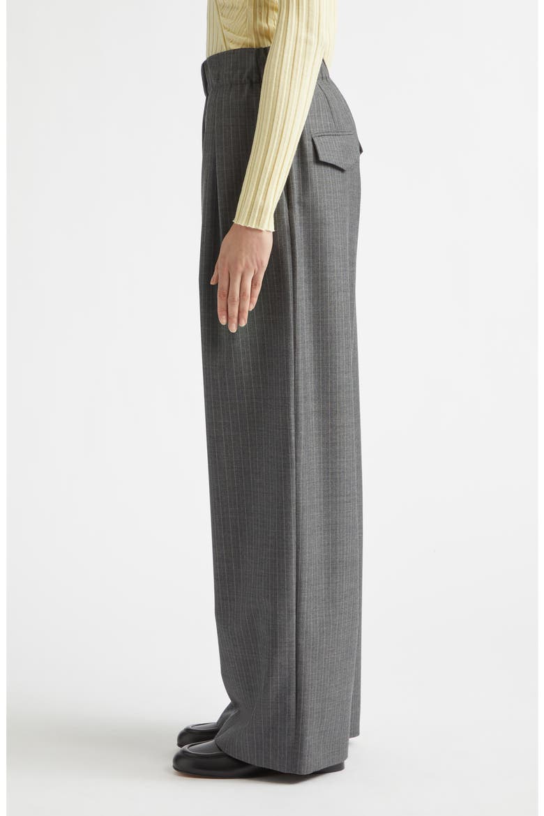 Pleated Pinstripe Elastic Waist Wool Wide Leg Pants, Alternate, color, KOALA