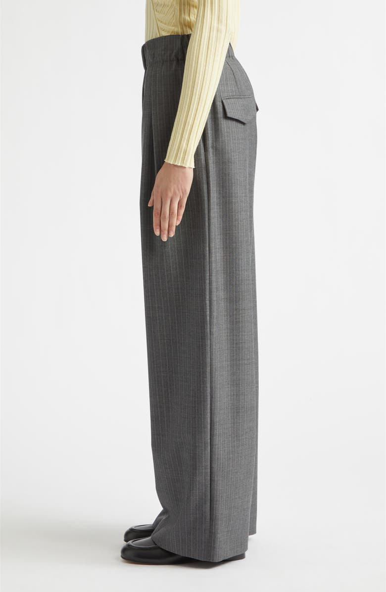 Jil Sander Pleated Pinstripe Elastic Waist Wool Wide Leg Pants, Alternate, color, Koala