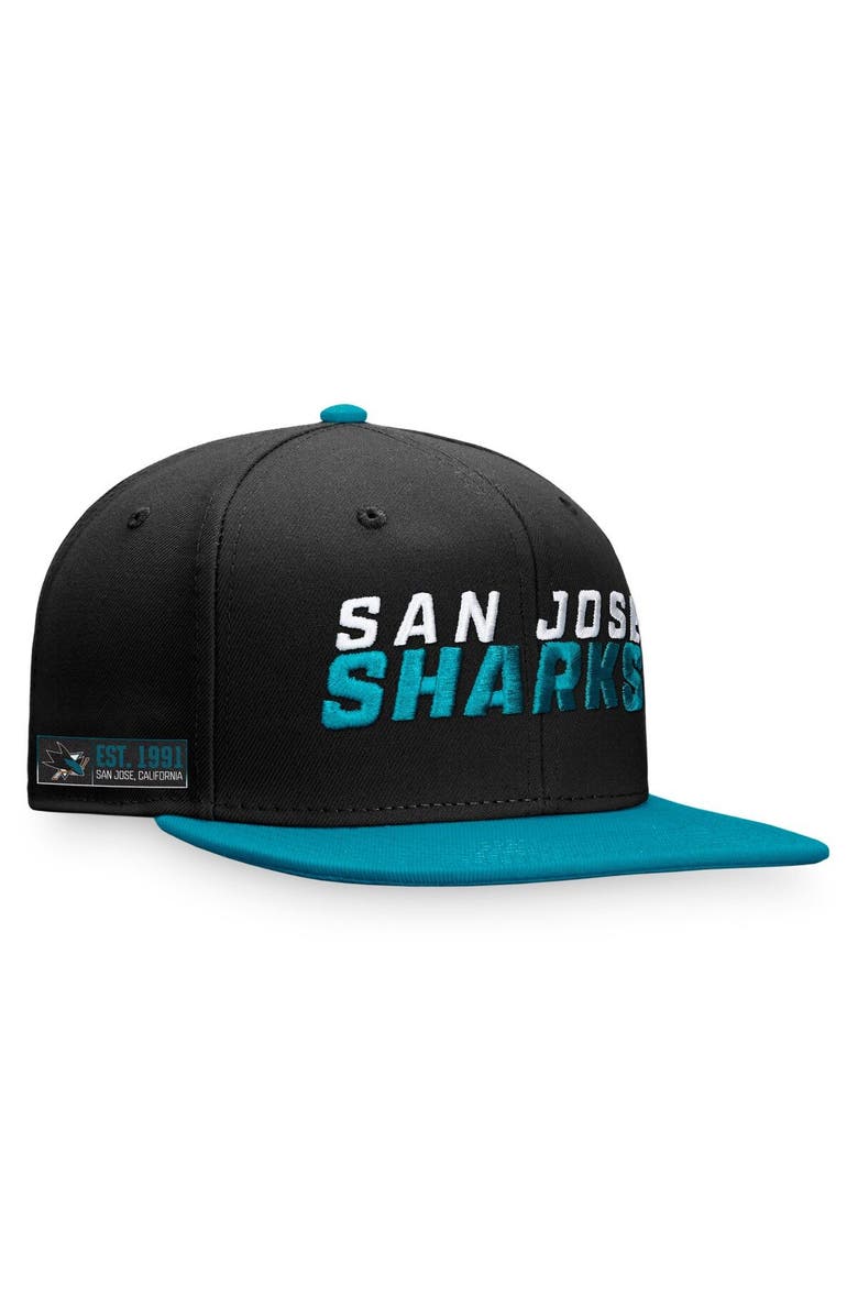 FANATICS Men's Fanatics Branded Black/Teal San Jose Sharks Iconic Color Blocked Snapback Hat, Main, color,