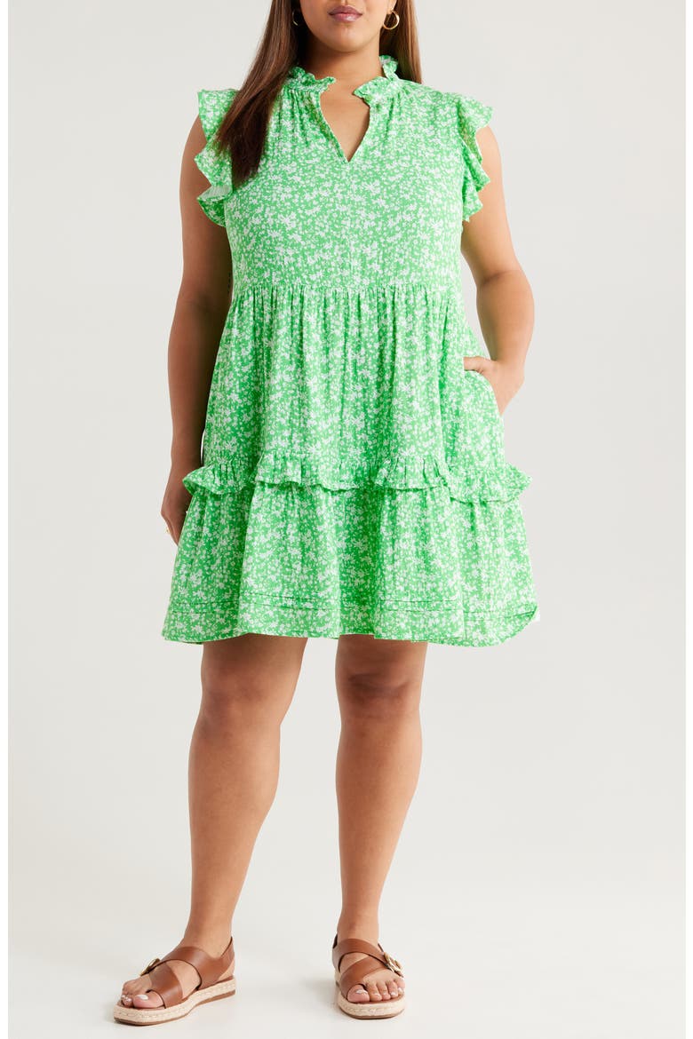 Floral Ruffle Gauze Dress, Main, color, GREEN- WHITE AIDA FLORAL