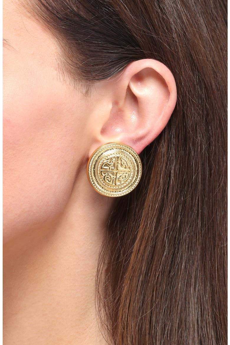 Heritage Medallion Clip-On Earrings, Alternate, color, GOLD