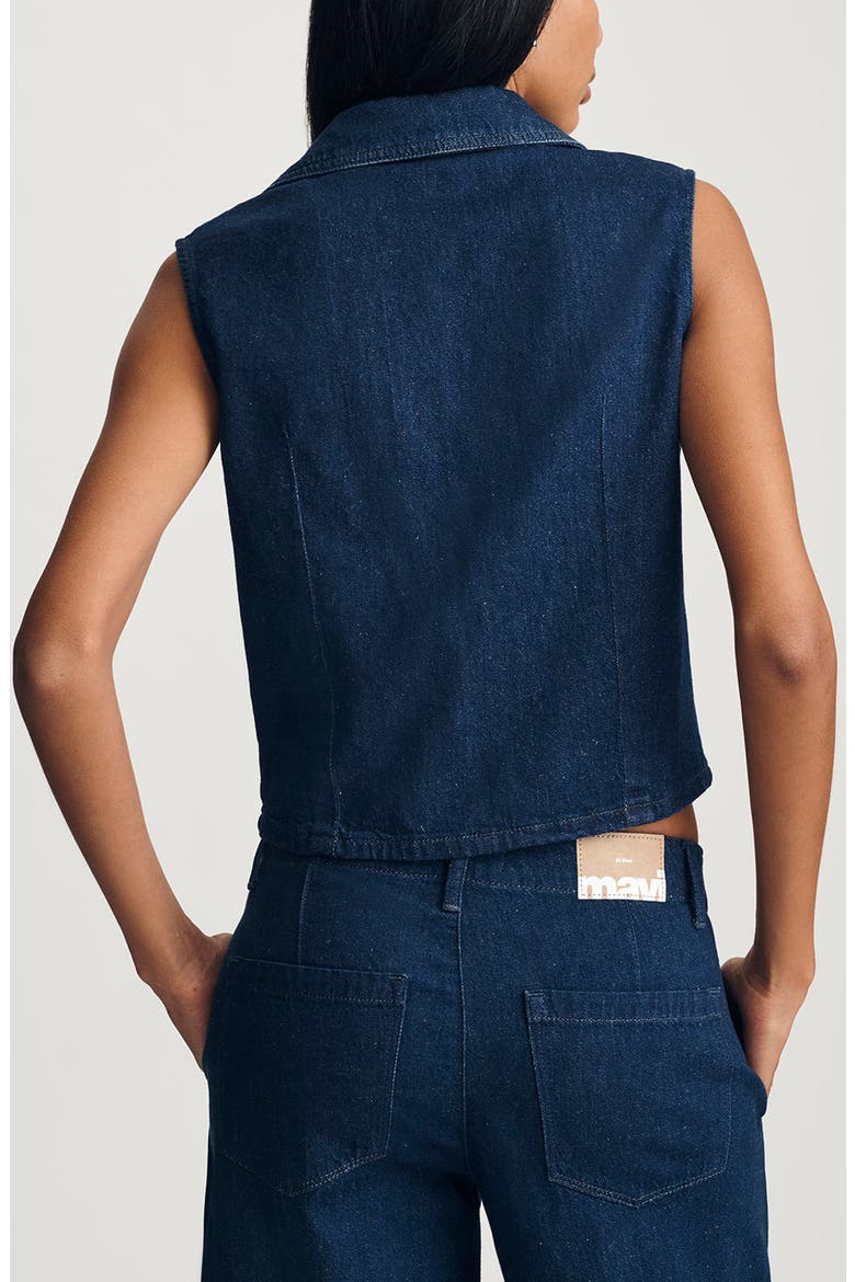 Bria Sleeveless Crop Denim Shirt, Alternate, color, DARK LINEN DENIM